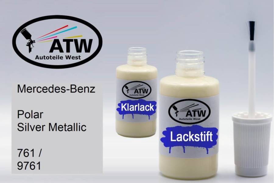 Mercedes-Benz, Polar Silver Metallic, 761 / 9761: 20ml Lackstift + 20ml Klarlack - Set, von ATW Autoteile West.